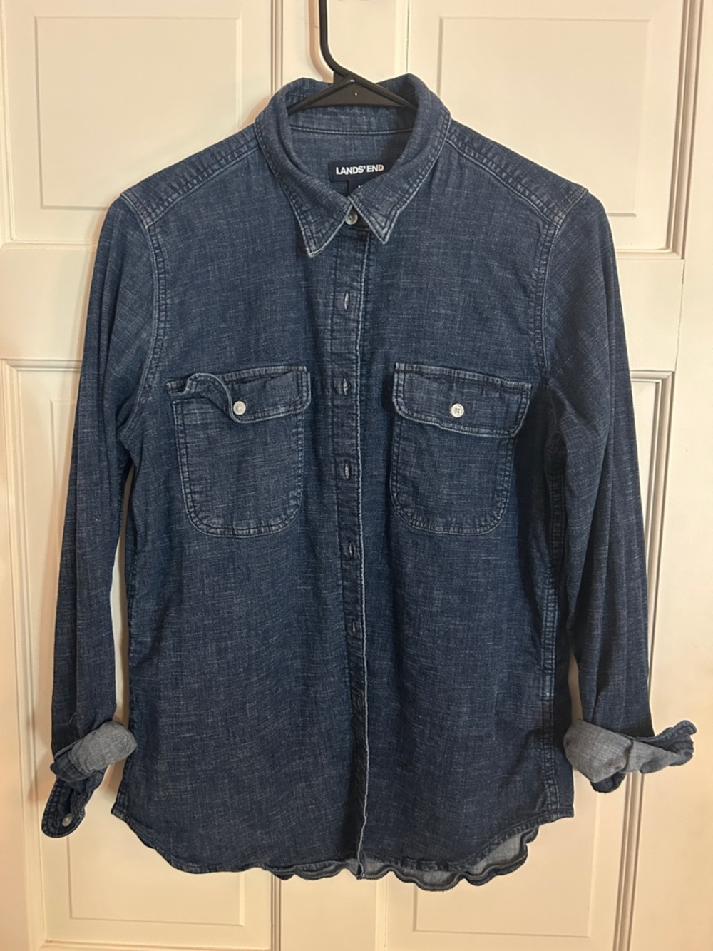 Lands' End Women’s Dark Blue Denim Button-Down Shirt